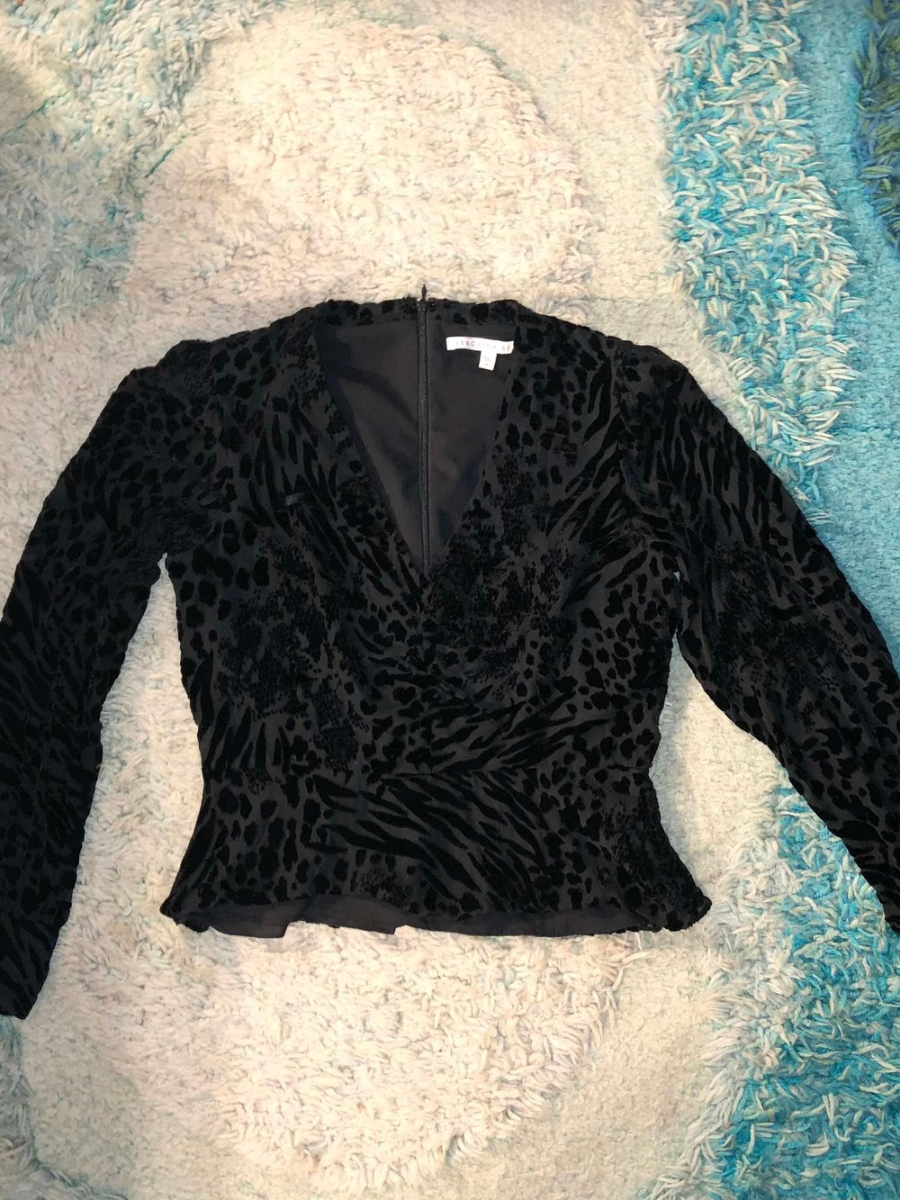 Veronica Beard Giancomo Black Tonal Velvet Leopard Top